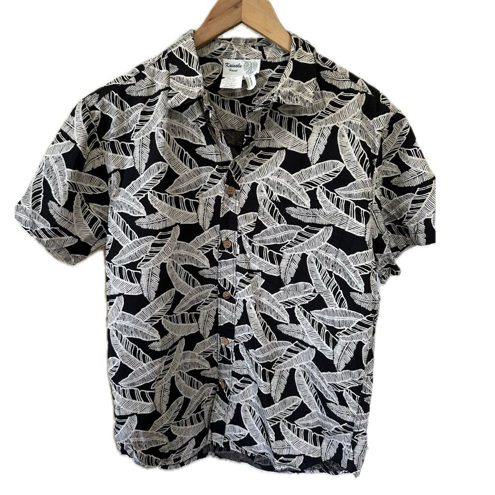 Kainalu Hawaii Men's 100% Cotton Hawaiian Banana Leaf Button Down Collar Shirt M